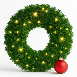 Corona Ghirlanda Natalizia Verde 45 cm con 40 LED Bianco Caldo per Addobbi