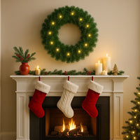 Corona Ghirlanda Natalizia Verde 40 cm con 30 LED Bianco Caldo per Addobbi