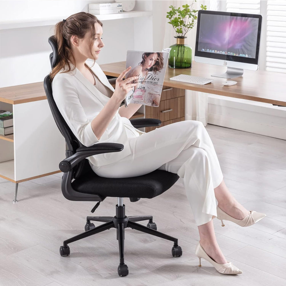 Sedia da Ufficio Ergonomica Nera Rete Traspirante Supporto Lombare e Poggiatesta