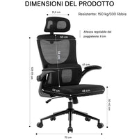 Sedia da Ufficio Ergonomica Nera Rete Traspirante Supporto Lombare e Poggiatesta