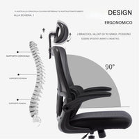 Sedia da Ufficio Ergonomica Nera Rete Traspirante Supporto Lombare e Poggiatesta