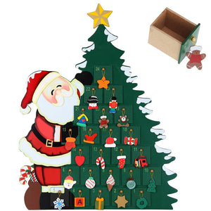 Calendario Avvento Babbo Natale con Albero in Legno 24 Cassetti e Decorazioni