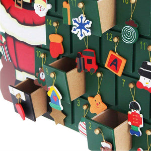 Calendario Avvento Babbo Natale con Albero in Legno 24 Cassetti e Decorazioni