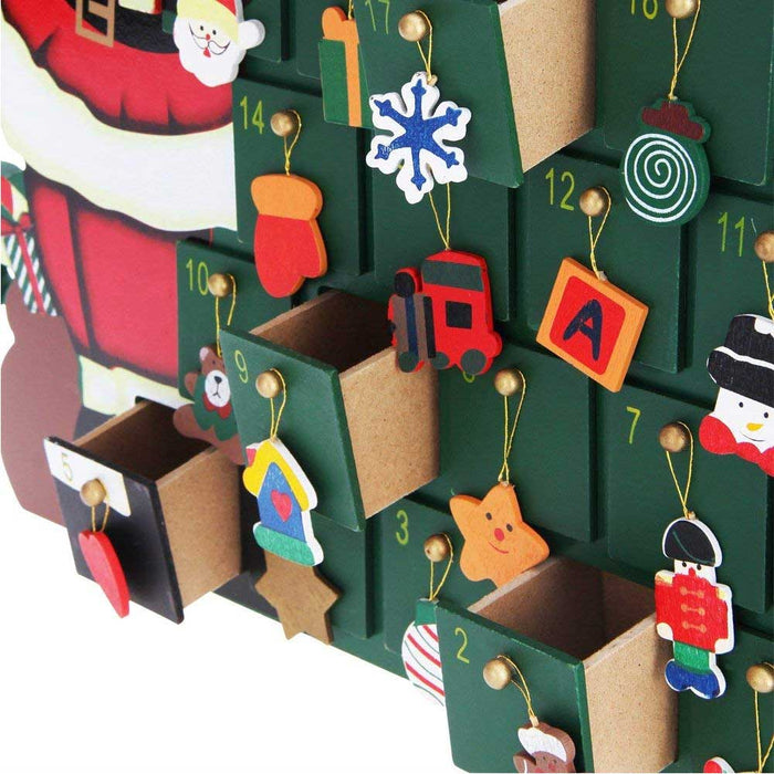 Calendario Avvento Babbo Natale con Albero in Legno 24 Cassetti e Decorazioni