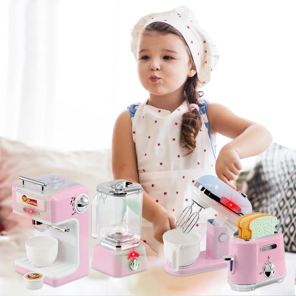 Elettrodomestici Cucina Gioco Rosa Planetaria Macchina Caffè Tostapane Frullatore