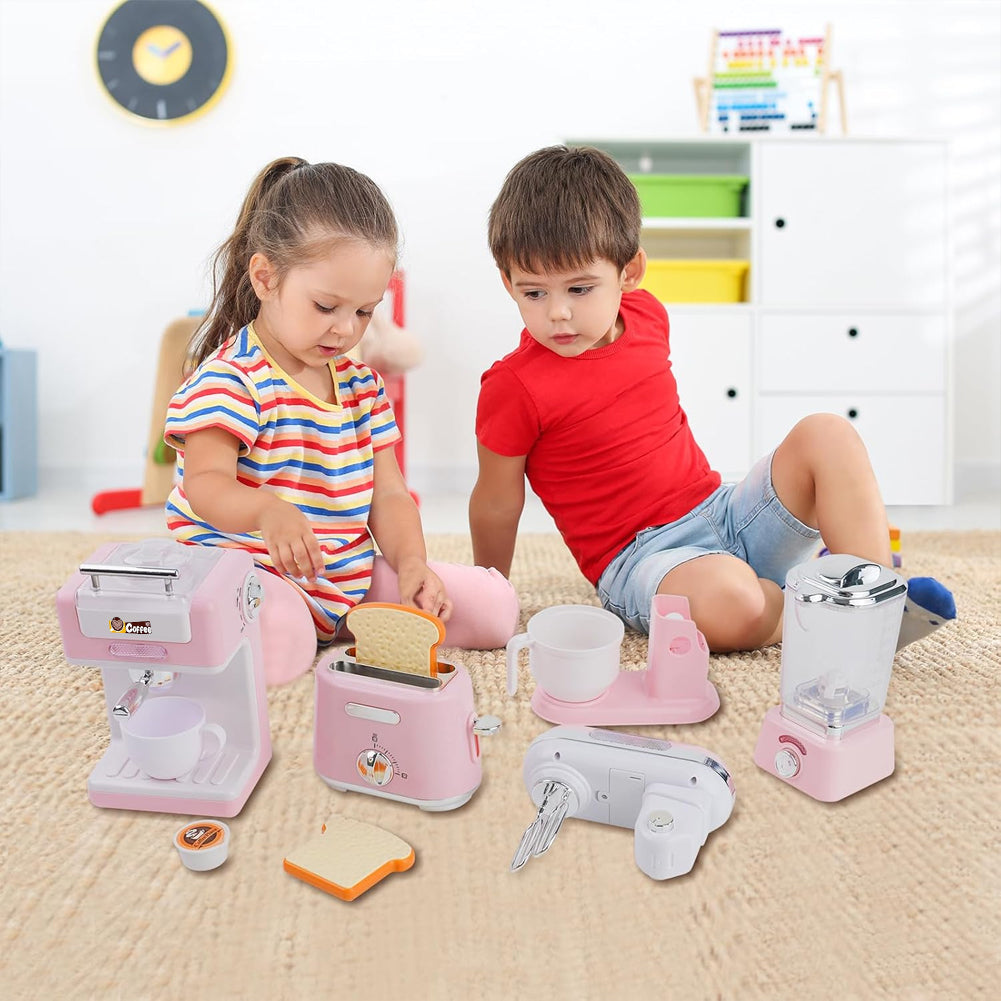 Elettrodomestici Cucina Gioco Rosa Planetaria Macchina Caffè Tostapane Frullatore
