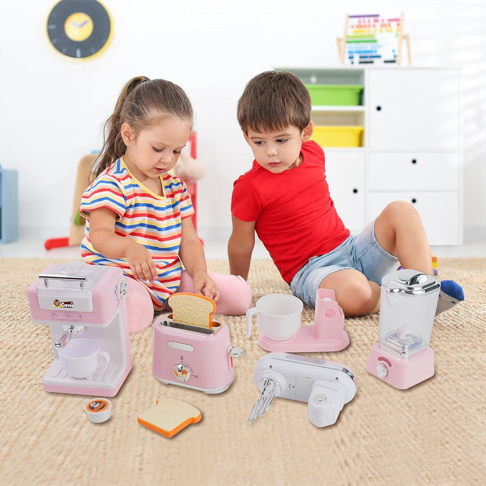 Elettrodomestici Cucina Gioco Rosa Planetaria Macchina Caffè Tostapane Frullatore