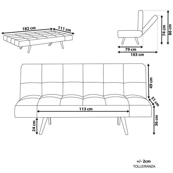 Divano letto 2 posti Vissland con braccioli regolabili e Apertura Clic Clac Verde