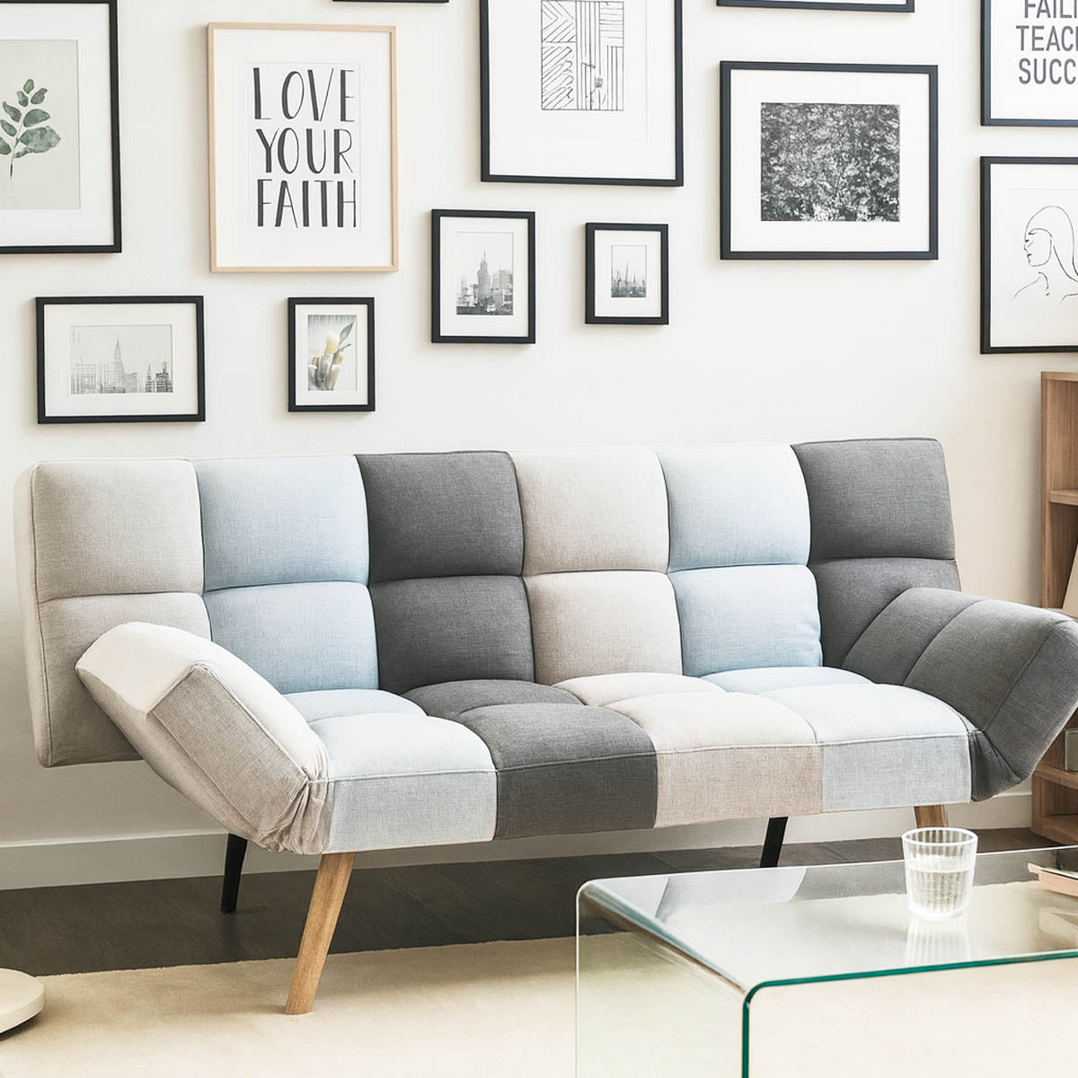 Divano letto 2 posti Vissland con braccioli regolabili Apertura Clic Clac Patchwork