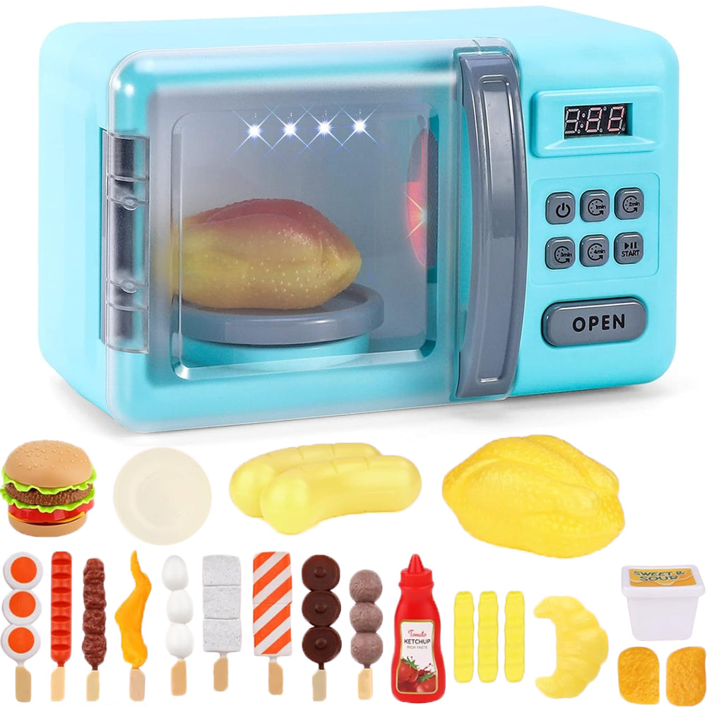 Forno a Microonde Giocattolo per Bambini Luci Suoni e 18 Accessori Idea Regalo