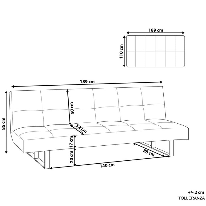Divano letto 3 posti click clack modello Derby Pelle sintetica Marrone dorato