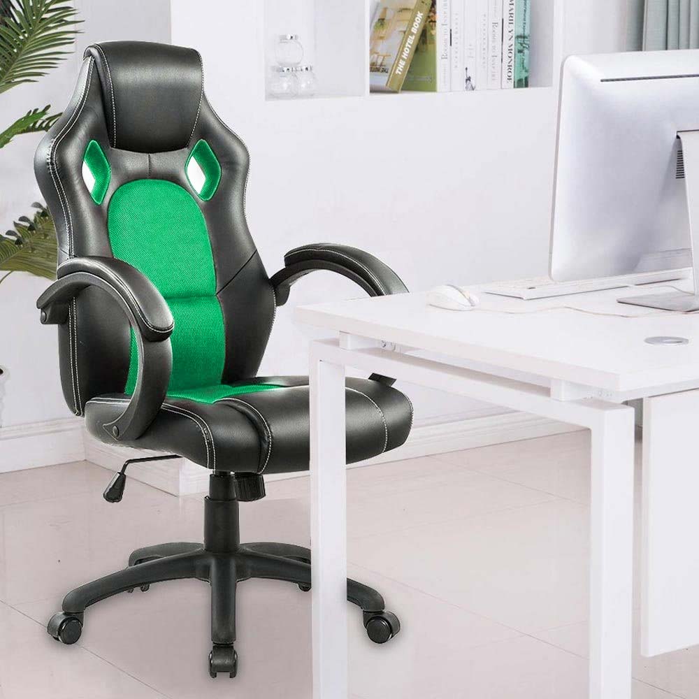 Sedia Poltrona Ufficio Direzionale Gaming Ergonomica Girevole in Ecopelle Nero Verde