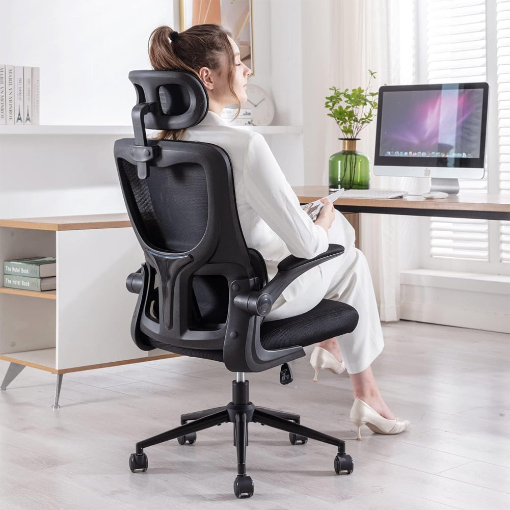 Sedia Ufficio Ergonomica con Supporto Lombare Rete Traspirante e Poggiatesta Regolabile Nero