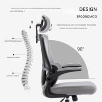 Sedia Ufficio Ergonomica con Supporto Lombare Rete Traspirante e Poggiatesta Regolabile Grigio
