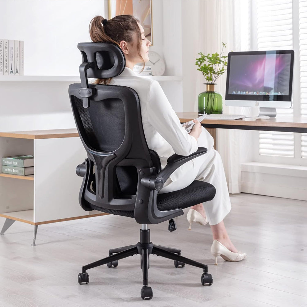 Sedia Ufficio Ergonomica con Supporto Lombare Rete Traspirante e Poggiatesta Regolabile Nero