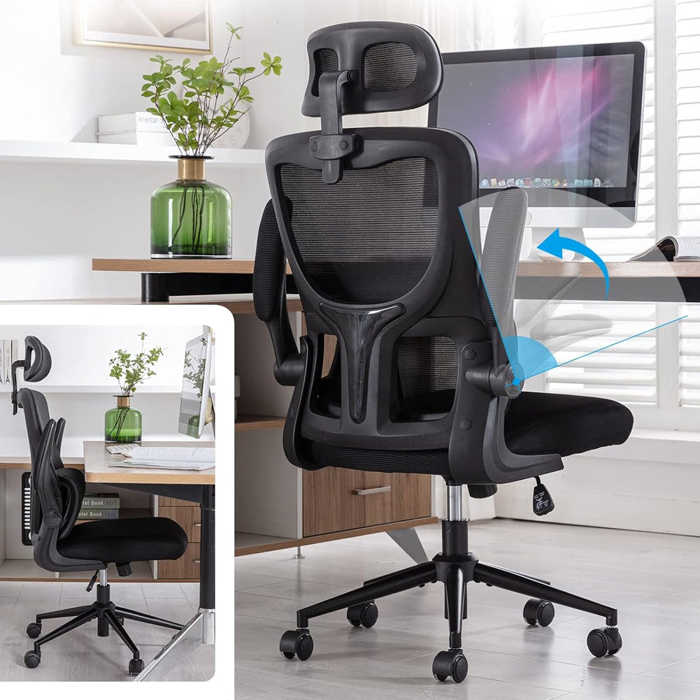 Sedia Ufficio Ergonomica con Supporto Lombare Rete Traspirante e Poggiatesta Regolabile Nero