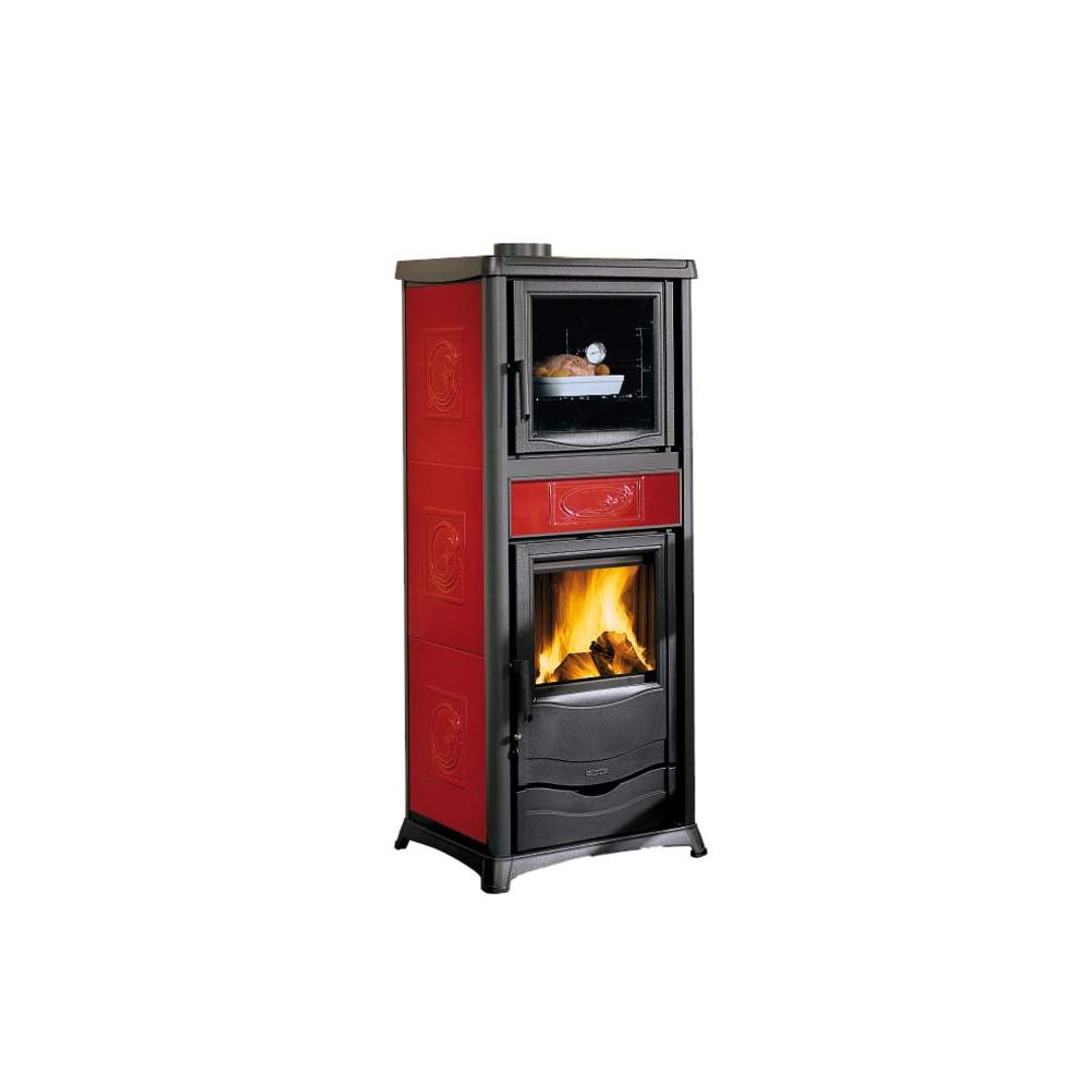 Stufa a Legna con Forno Rossella Plus con Forno 5.0 Maiolica Nordica Colore: Bordeaux