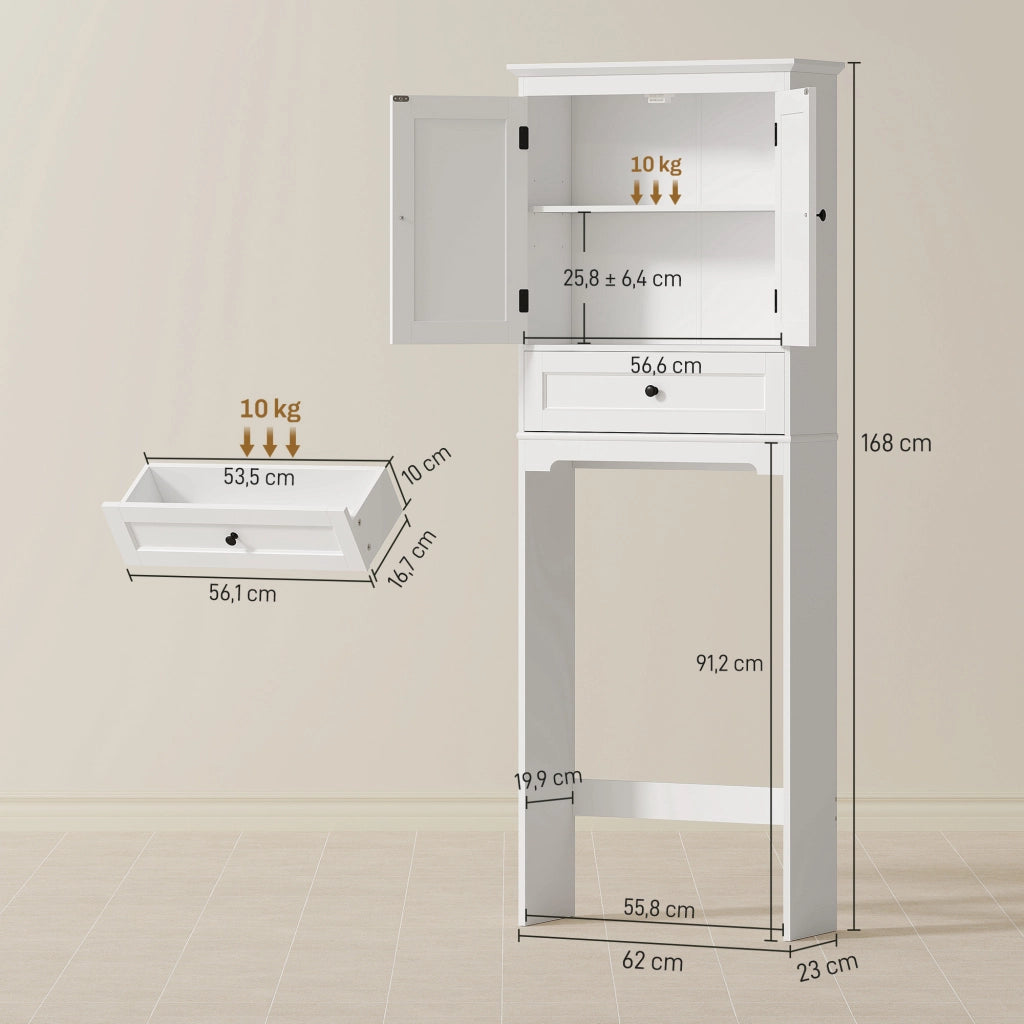Mobile sopra WC con 2 ante, cassetto e ripiano regolabile, bianco