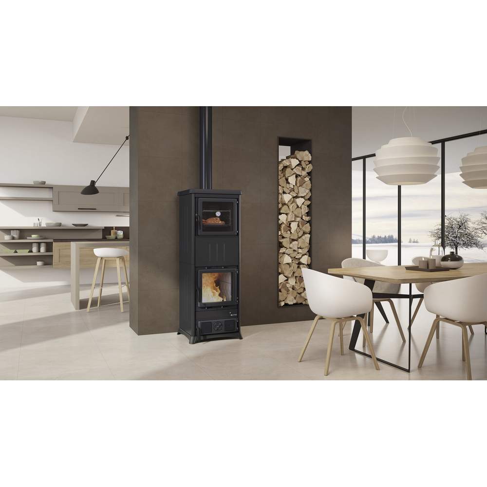 Stufa a Legna con Forno Nova Steel Nero Antracite Nordica