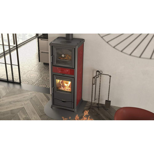 Termostufa a Legna con Forno Termorossella Dsa 4.0 Maiolica Nordica Colore: Bordeaux