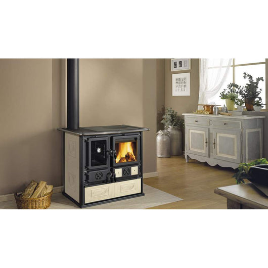 Stufa a Legna VST Rosa Sinistra Reverse in Maiolica Nordica Colore: Panna