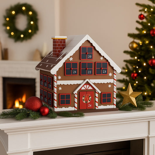 Calendario Avvento Natale Casetta Legno 24 Cassetti Decorazioni Natalizie