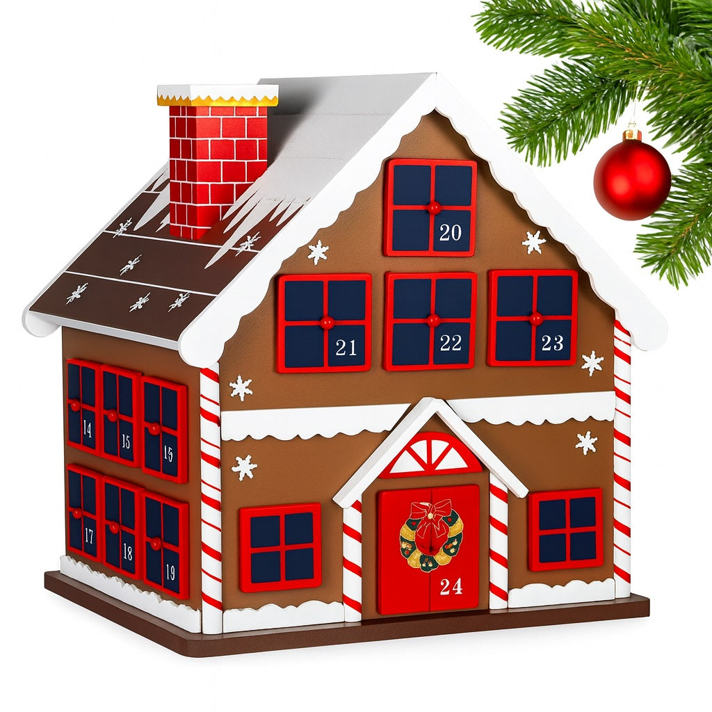 Calendario Avvento Natale Casetta Legno 24 Cassetti Decorazioni Natalizie