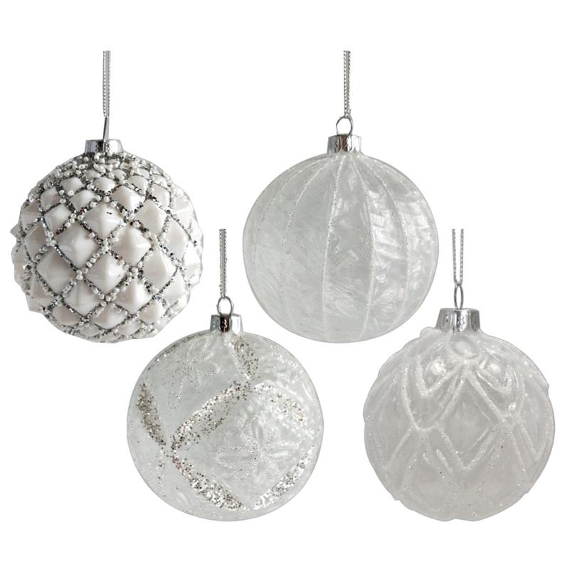 MAURY'S SFERA NATALIZIA CON LACCIO REALIZZATA IN VETRO DA 10 CM COLORE BIANCO