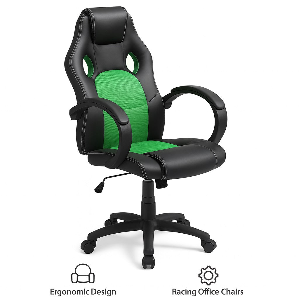 Sedia Poltrona Ufficio Direzionale Gaming Ergonomica Girevole in Ecopelle Nero Verde