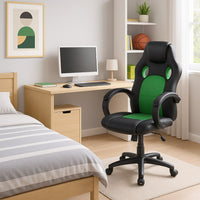 Sedia Poltrona Ufficio Direzionale Gaming Ergonomica Girevole in Ecopelle Nero Verde