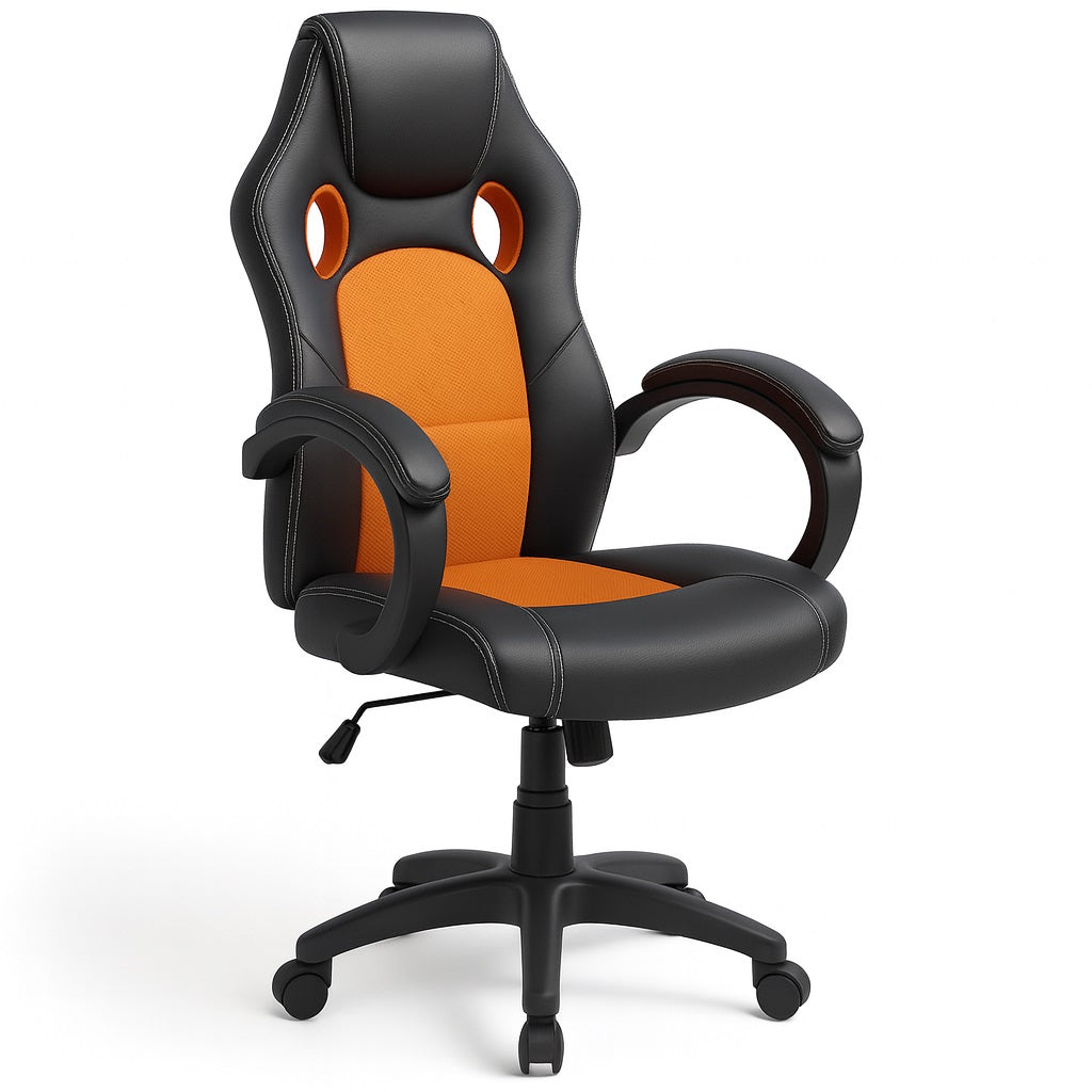 Sedia Poltrona Ufficio Direzionale Gaming Ergonomica Girevole in Ecopelle Nero Arancio