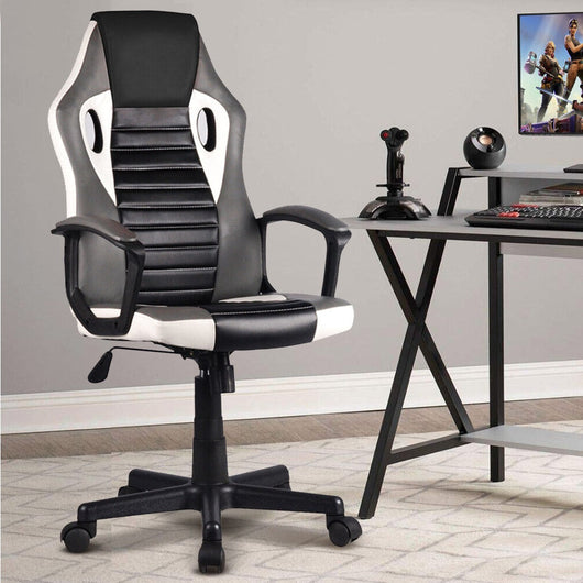Sedia Gaming Ufficio Poltrona Scrivania Ergonomica Regolabile Girevole Bianco Grigio Nero