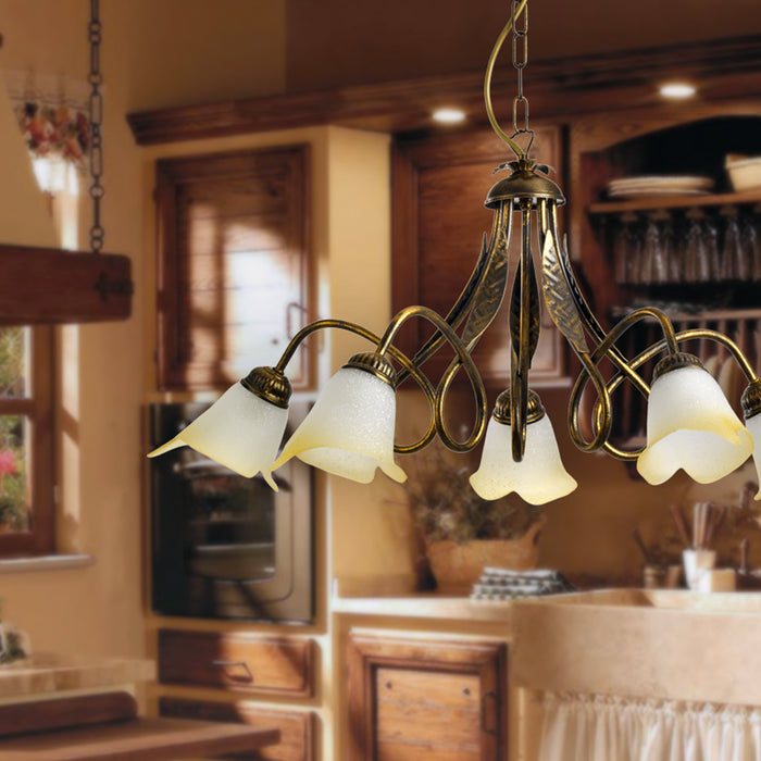 Lampadario 5 luci Doppio Giro Bronzo