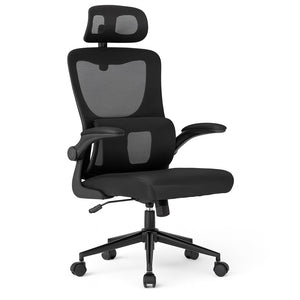 Sedia Ufficio Ergonomica con Supporto Lombare Rete Traspirante e Poggiatesta Regolabile Nero