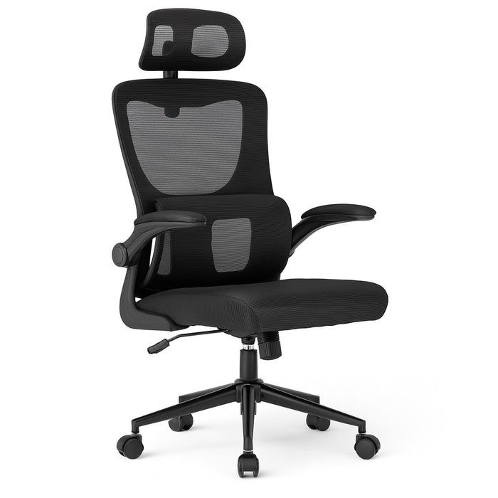 Sedia Ufficio Ergonomica con Supporto Lombare Rete Traspirante e Poggiatesta Regolabile Nero