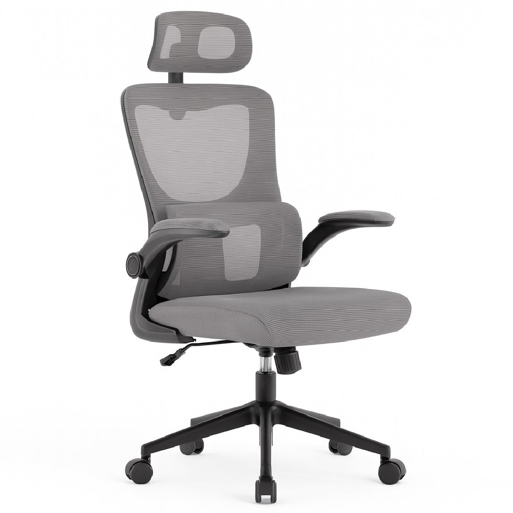 Sedia Ufficio Ergonomica con Supporto Lombare Rete Traspirante e Poggiatesta Regolabile Grigio