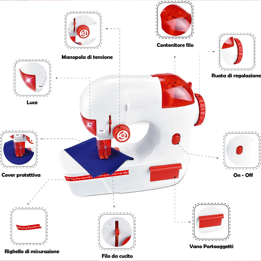 Macchina da Cucire Giocattolo per Bambini con Filo e Accessori Idea Regalo