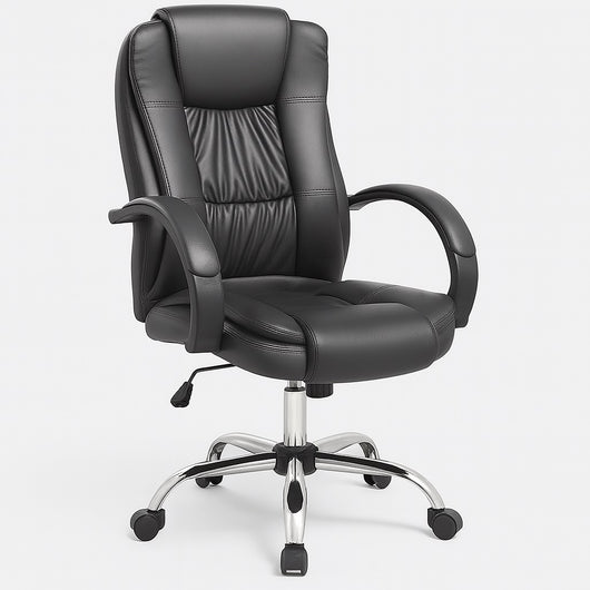 Poltrona Sedia Ufficio Presidenziale Girevole Direzionale Ecopelle Nera Ergonomica