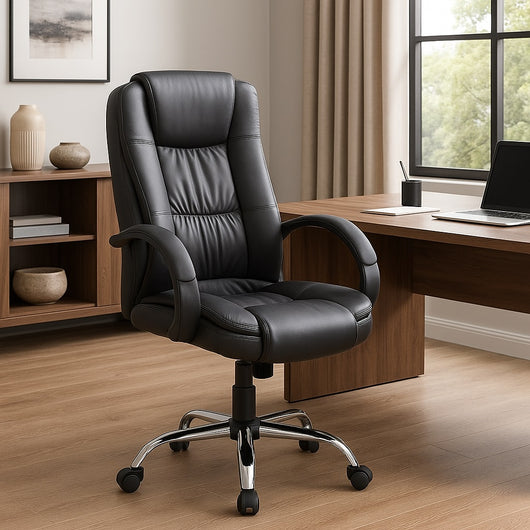 Poltrona Sedia Ufficio Presidenziale Girevole Direzionale Ecopelle Nera Ergonomica