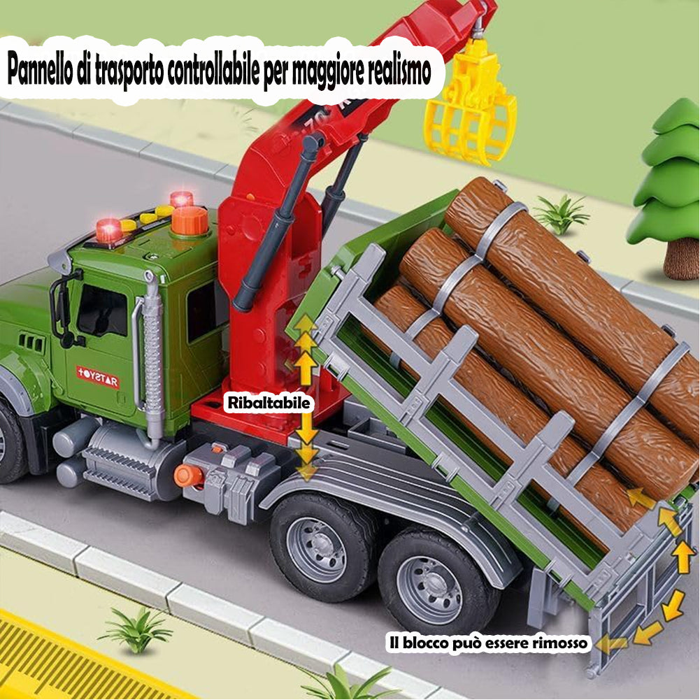 Camion Giocattolo con Tronchi Legno e Gru Veicolo Gioco per Bambini Idea Regalo