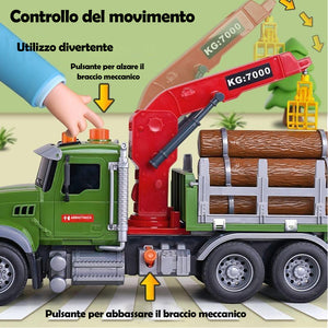 Camion Giocattolo con Tronchi Legno e Gru Veicolo Gioco per Bambini Idea Regalo