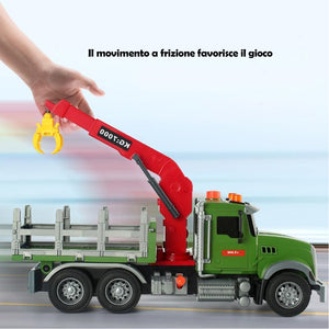 Camion Giocattolo con Tronchi Legno e Gru Veicolo Gioco per Bambini Idea Regalo