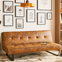 Divano Letto 3 Posti Click Clack Pelle Ecologica Marrone Vintage Design Moderno