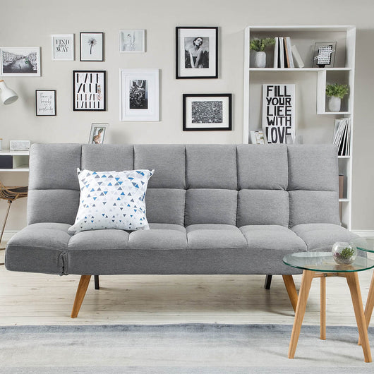 Divano Letto 2/3 Posti Click Clack in Tessuto con Braccioli Regolabili e Apertura Rapida Grigio