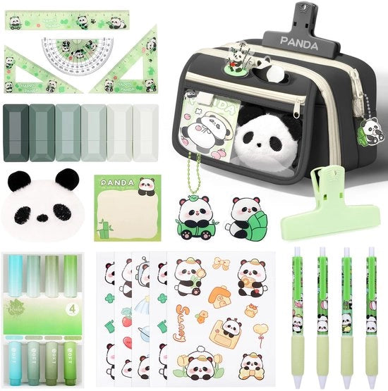 Set di scuola per bambini, 29 articoli in una custodia nera, 4 matite coloranti, 4 pennarelli, 6 nastri di correzione, 4 righelli, strisce adesive, articoli per la scuola per bambine