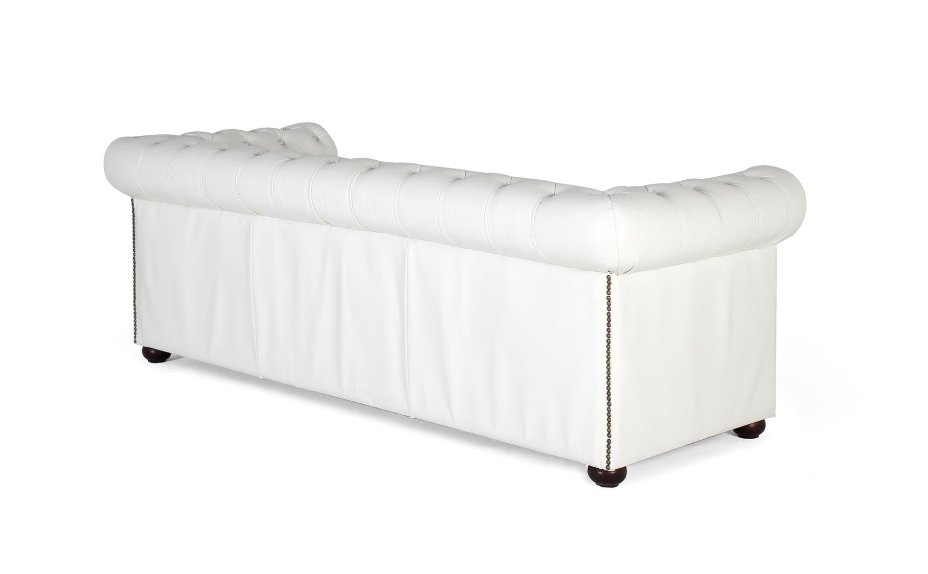 Divano chester a tre posti rivestito in pelle naturale bianca