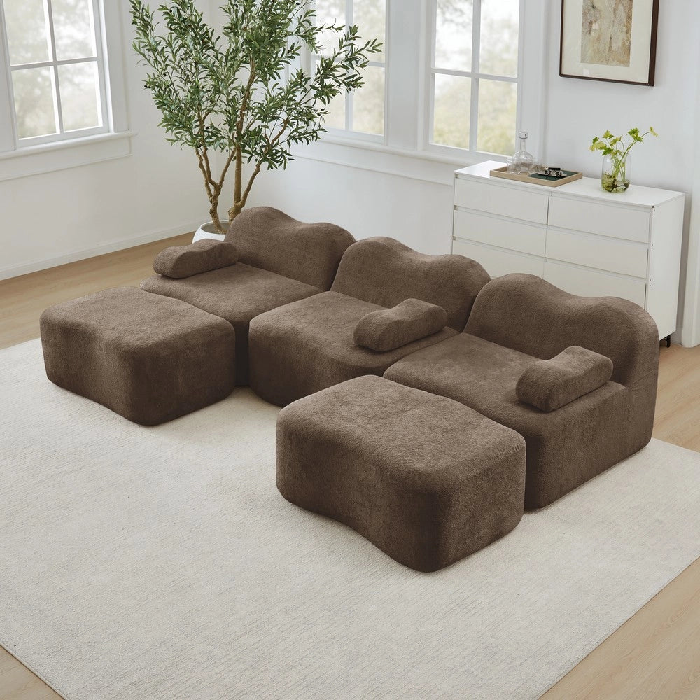 Divano 3 Posti Modulare con Ottomans e Braccioli ¨C Xylo ¨C Marrone, Tessuto, Chaise Longue