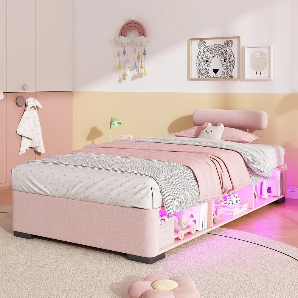 Letto imbottito per bambini ¨C Minimal ¨C rosa, con LED, 90x200 cm