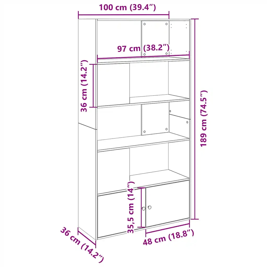 Libreria Rovere Sonoma 100x36x189 cm in Legno Multistrato 3295326