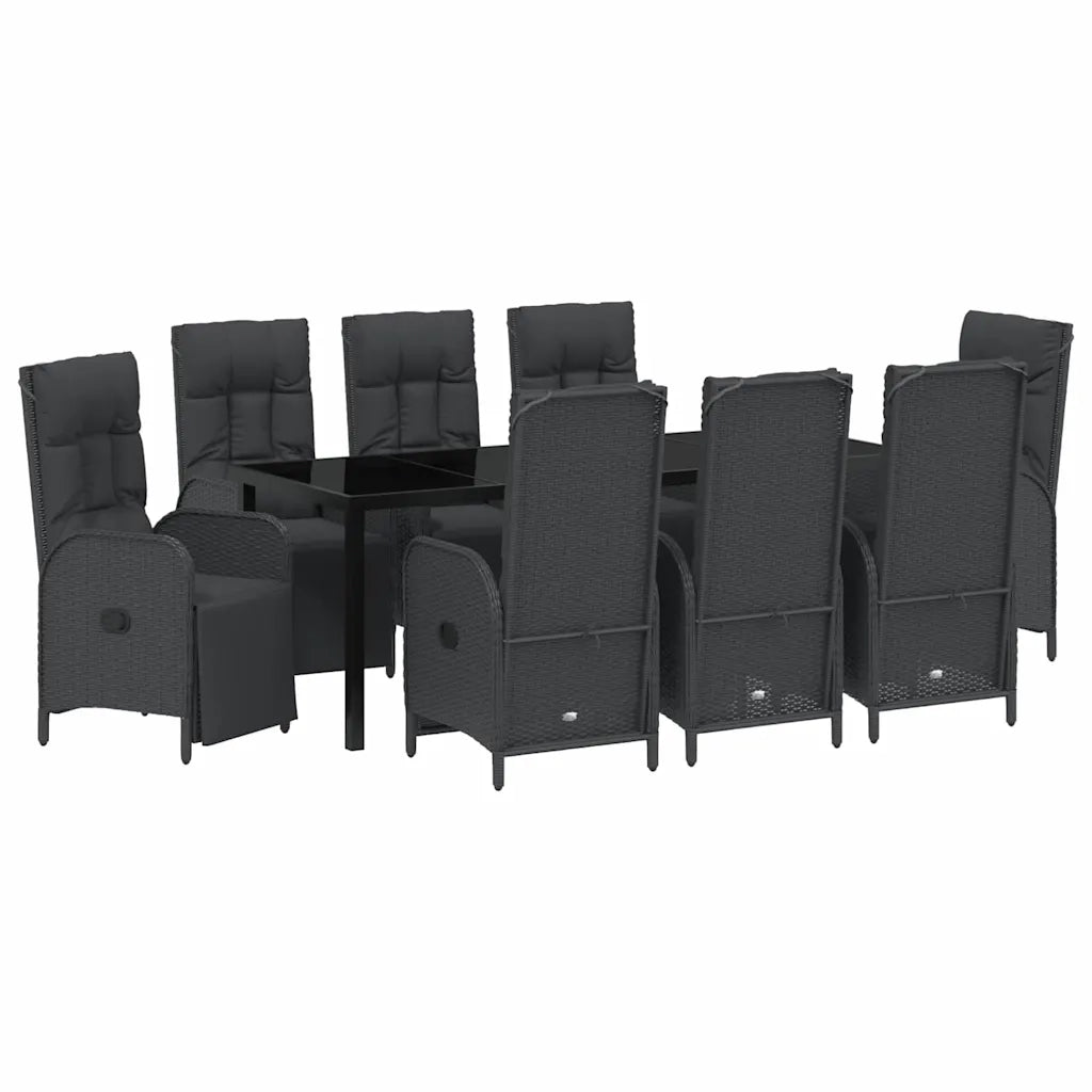 Set da Pranzo per Giardino con cuscino 9 pcs Nero polyrattan 3380126